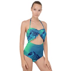 Aurora Borealis Sky Winter Snow Mountains Night Scallop Top Cut Out Swimsuit by B30l