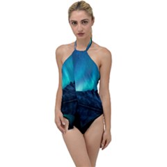 Aurora Borealis Mountain Reflection Go With The Flow One Piece Swimsuit by B30l