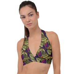 Pattern Vector Texture Style Garden Drawn Hand Floral Halter Plunge Bikini Top