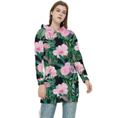 Flower Roses Pattern Floral Nature Women s Long Oversized Pullover Hoodie