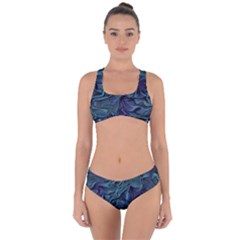 Abstract Blue Wave Texture Patten Criss Cross Bikini Set by Bangk1t