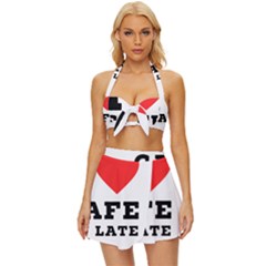 I Love Cafe Au Late Vintage Style Bikini Top And Skirt Set 