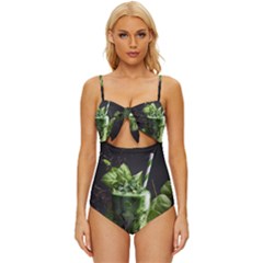 Drink Spinach Smooth Apple Ginger Knot Front One-piece Swimsuit