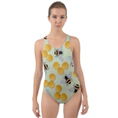 Honey Bee Bees Pattern Cut-out Back One Piece Swimsuit by Ndabl3x