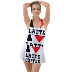 I Love Latte Coffee Ruffle Top Dress Swimsuit by ilovewhateva