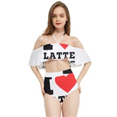 I Love Latte Coffee Halter Flowy Bikini Set  by ilovewhateva
