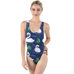 Swan-pattern-elegant-design High Leg Strappy Swimsuit
