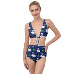 Swan-pattern-elegant-design Tied Up Two Piece Swimsuit
