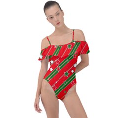 Christmas Paper Star Texture Frill Detail One Piece Swimsuit by Ndabl3x