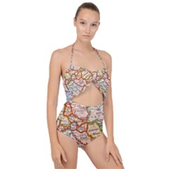 Map Europe Globe Countries States Scallop Top Cut Out Swimsuit by Ndabl3x