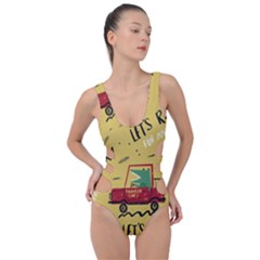 Childish-seamless-pattern-with-dino-driver Side Cut Out Swimsuit by Vaneshart