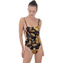 Flower Gold Floral Tie Strap One Piece Swimsuit View1