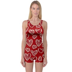 Vector Seamless Pattern Of Hearts With Valentine s Day One Piece Boyleg Swimsuit