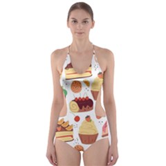 Seamless Pattern Hand Drawing Cartoon Dessert And Cake Cut-out One Piece Swimsuit by Wav3s