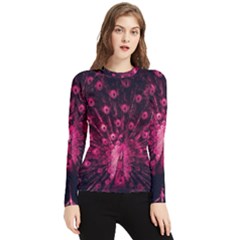 Peacock Pink Black Feather Abstract Women s Long Sleeve Rash Guard by Wav3s