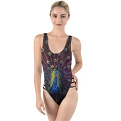 Peacock Feathers High Leg Strappy Swimsuit