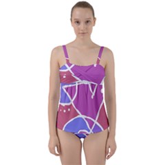 Mazipoodles In The Frame  - Pink Purple Twist Front Tankini Set by Mazipoodles