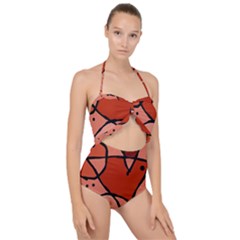 Mazipoodles In The Frame - Reds Scallop Top Cut Out Swimsuit by Mazipoodles