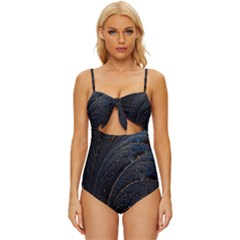 Abstract Dark Shine Structure Fractal Golden Knot Front One-piece Swimsuit by Vaneshop