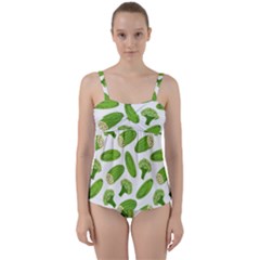 Vegetable Pattern With Composition Broccoli Twist Front Tankini Set by Grandong
