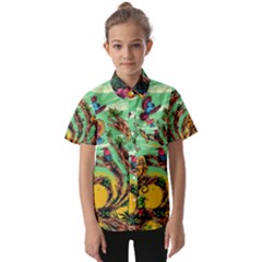 Monkey Tiger Bird Parrot Forest Jungle Style Kids  Short Sleeve Shirt by Grandong