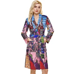 Beauty Stained Glass Castle Building Long Sleeve Velvet Robe by Cowasu
