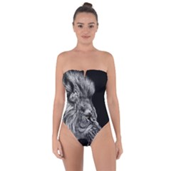 Angry Lion Black And White Tie Back One Piece Swimsuit by Cowasu