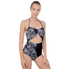 Angry Lion Black And White Scallop Top Cut Out Swimsuit by Cowasu