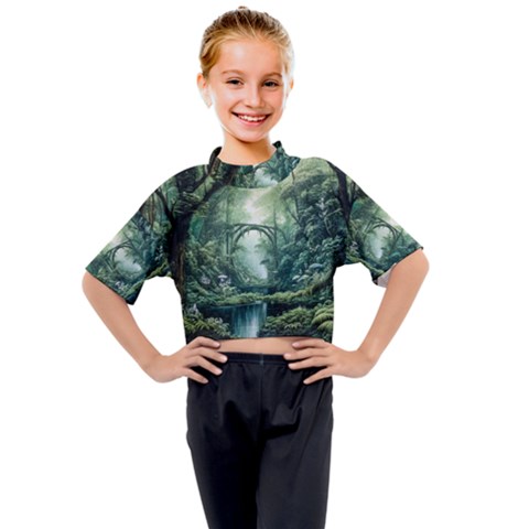River Forest Wood Nature Kids Mock Neck Tee by Ndabl3x