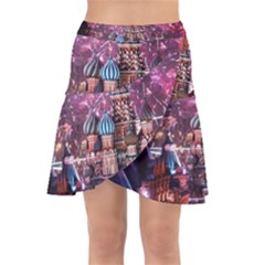 Moscow Kremlin Saint Basils Cathedral Architecture  Building Cityscape Night Fireworks Wrap Front Skirt by Cowasu