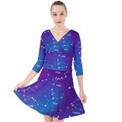 Realistic Night Sky With Constellations Quarter Sleeve Front Wrap Dress by Cowasu