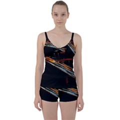 Highway Night Lighthouse Car Fast Tie Front Two Piece Tankini by Amaryn4rt