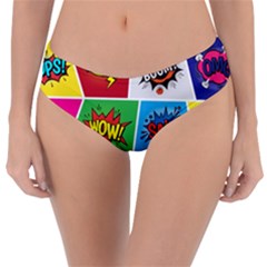 Pop Art Comic Vector Speech Cartoon Bubbles Popart Style With Humor Text Boom Bang Bubbling Expressi Reversible Classic Bikini Bottoms by Amaryn4rt