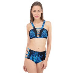 Digitally Created Blue Flames Of Fire Cage Up Bikini Set
