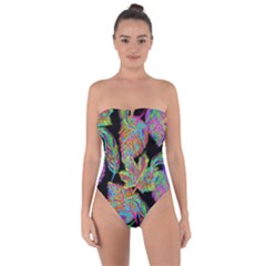 Autumn Pattern Dried Leaves Tie Back One Piece Swimsuit by Simbadda