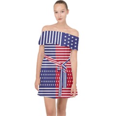American Flag Patriot Red White Off Shoulder Chiffon Dress by Celenk