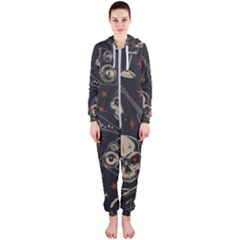 Grunge Seamless Pattern With Skulls Hooded Jumpsuit (ladies) by Amaryn4rt