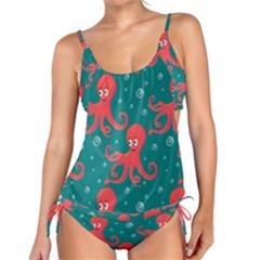 Cute-smiling-red-octopus-swimming-underwater Tankini Set by uniart180623