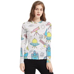 Cute-seamless-pattern-with-space Women s Long Sleeve Rash Guard by uniart180623