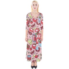 Tomato-seamless-pattern-juicy-tomatoes-food-sauce-ketchup-soup-paste-with-fresh-red-vegetables Quarter Sleeve Wrap Maxi Dress by uniart180623
