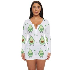 Cute-seamless-pattern-with-avocado-lovers Long Sleeve Boyleg Swimsuit by uniart180623