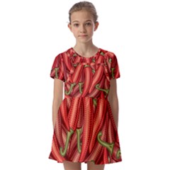 Seamless-chili-pepper-pattern Kids  Short Sleeve Pinafore Style Dress by uniart180623