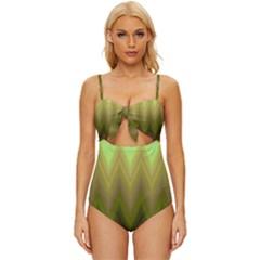 Zig Zag Chevron Classic Pattern Knot Front One-piece Swimsuit by Celenk