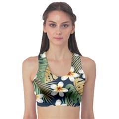 Seamless-pattern-with-tropical-strelitzia-flowers-leaves-exotic-background Fitness Sports Bra
