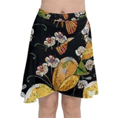 Embroidery-blossoming-lemons-butterfly-seamless-pattern Chiffon Wrap Front Skirt by uniart180623
