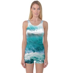 Waves Ocean Sea Tsunami Nautical Blue Sea One Piece Boyleg Swimsuit by uniart180623