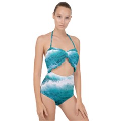 Waves Ocean Sea Tsunami Nautical Blue Sea Scallop Top Cut Out Swimsuit by uniart180623
