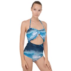 Thunderstorm Storm Tsunami Waves Ocean Sea Scallop Top Cut Out Swimsuit by uniart180623