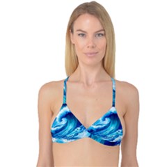 Tsunami Tidal Wave Ocean Waves Sea Nature Water Blue Painting Reversible Tri Bikini Top by uniart180623