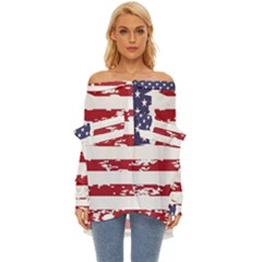 Flag Usa Unite Stated America Off Shoulder Chiffon Pocket Shirt by uniart180623